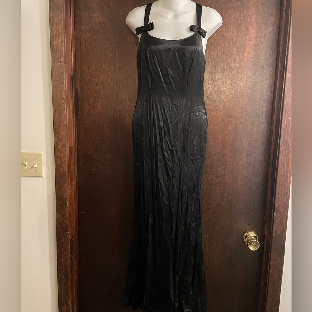 Vintage Maurices Brand 90s Strappy Black BodyCon Style Evening Gown Bows